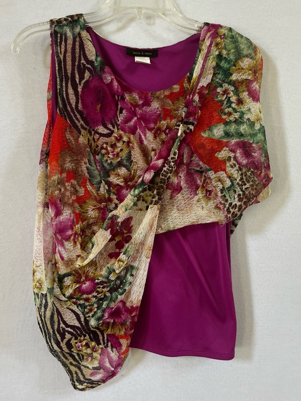 Jennie & Marlis Sleeveless Top Blouse L Floral Animal Mesh Asymmetric Boho Y2K - Picture 4 of 10